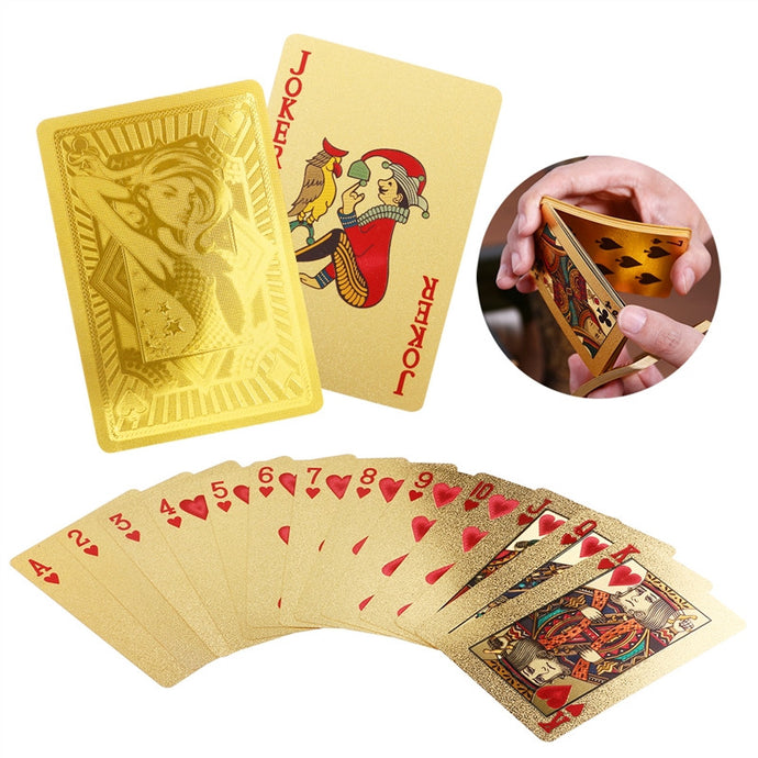 Plastic Gold Poker Cards With Wooden Box